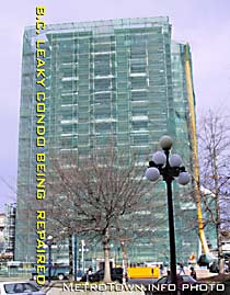 BC Leaky-Leaking Condo Class Actions Photo of downtown  residential condo  under major repairs and class action lawyers