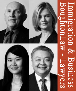 Bruce is the senior immigration lawyer  of the Boughton Immigration group, this group photo includes, immigration & business lawyers: Annamarie Kersop, B.Proc. LLB;  Angela So, BA JD  and Bruce Yen, BSc.LLB.