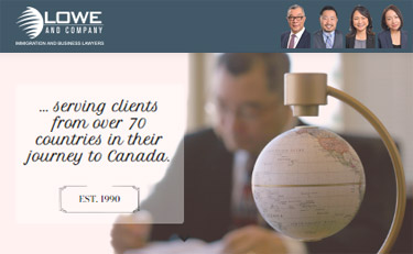 Lowe & Co. logo for Jeffrey Lowe, immigration & business lawyer, Stan Leo, immigration lawyer for PNP, sponsors, employment visas, over 30 years experience with clients from over 70 countries , Vancouver offices at 777 West Broadway - Click for more information