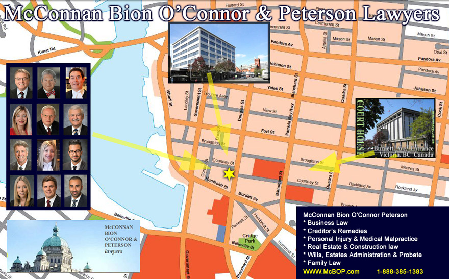 CLICK TO LARGE Victoria street map location for office of Michael O'Connor, Queens Counsel,  civil litigation, including employment law,  - with McConnan Bion O'Connor Peterson law corp