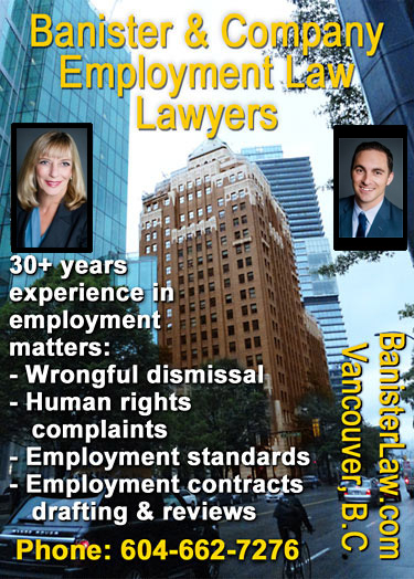 Sandra Banister, KC & Jeremy Bryant, BA LLB -  photos with background photo of The  Marine Building on Burrard St. Vancouver, where Banister Law offices are located